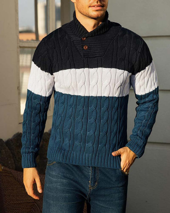 Pullover Col Haut Bouton Contraste Homme
