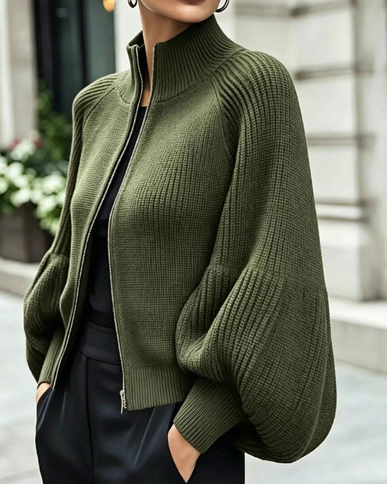 Manteau Col Montant Fermeture Éclair Manche Lanterne