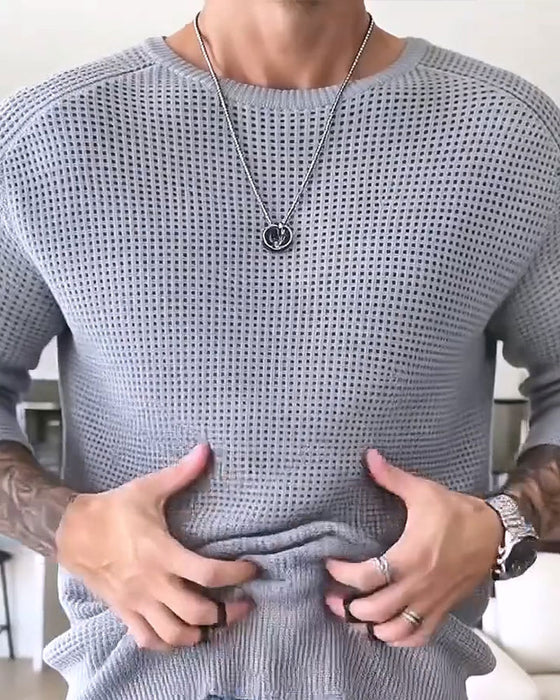 Pull-Over Homme Col Rond Gaufré Manches Longues