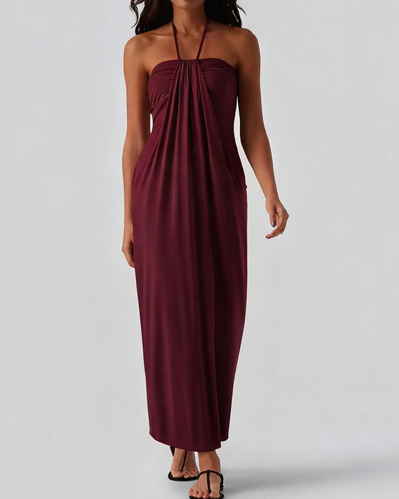 Robes Halter Drapé Longue
