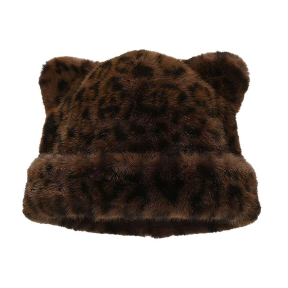 Chapeau Imprimé Léopard Peluche Oreille De Chat