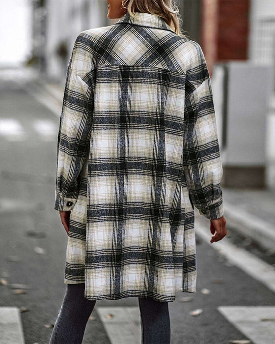 Chemise décontractée à imprimé écossais avec poche