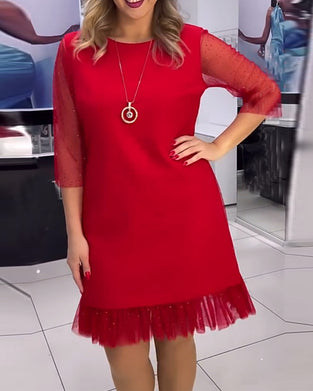 Robe à paillettes et coutures en maille de couleur unie