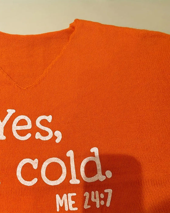 Pull Col En V Imprimé Lettre Ample Décontracté