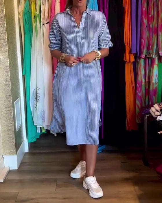 Robe décontractée à rayures et revers imprimés