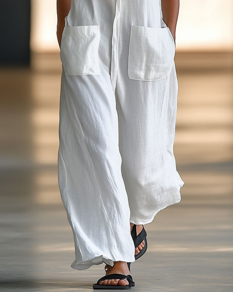 Combinaison Sans Manches Simple Boutonnage Cargo