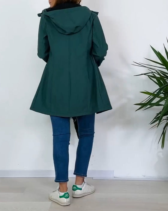 Manteau tendance de couleur unie avec fermeture éclair et bouton amovible