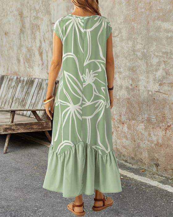 Robe Col Rond Géométrique Imprimé A-Ligne