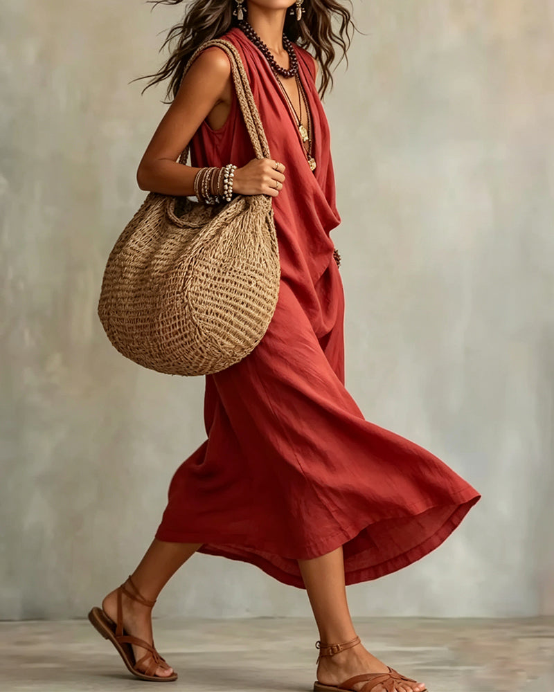 Robe Sans Manches Col V Mode