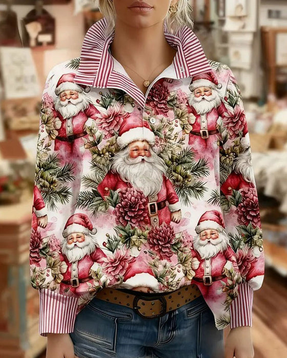 Blouse Col Rabattu Rayé Volant Style Noël