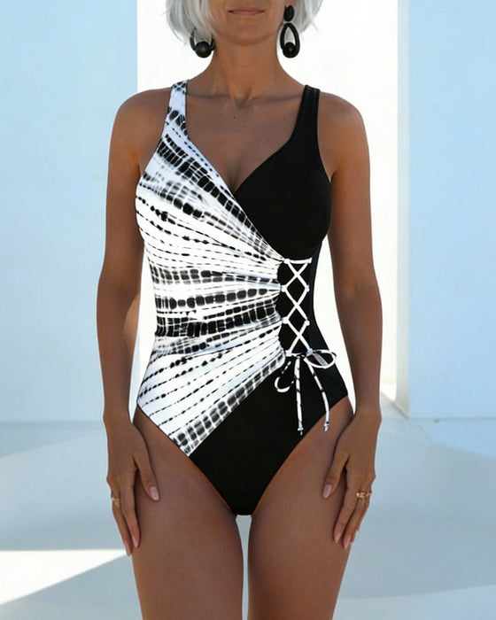 Maillot De Bain Une Pièce Color-Block À Pois