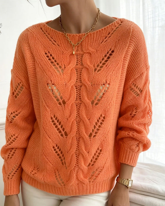 Pullover Col Rond Épaule Tombante Découpe Unie Tricoté