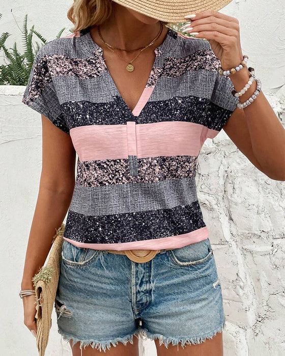 T-shirt à Col V Manches Courtes