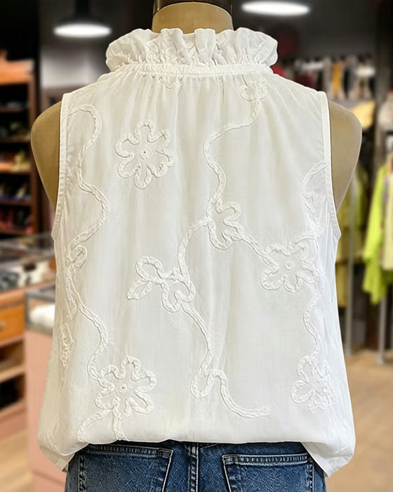 Chemise Sans Manches 3D Florale Volant