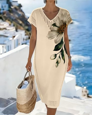 Robe Col V Découpé Floral Ajusté