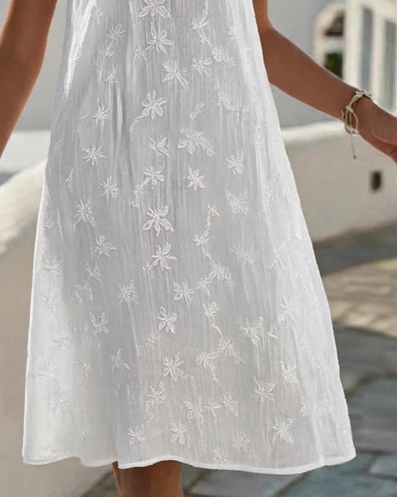 Robe Col V Sans Manches Dentelle Patchwork Broderie