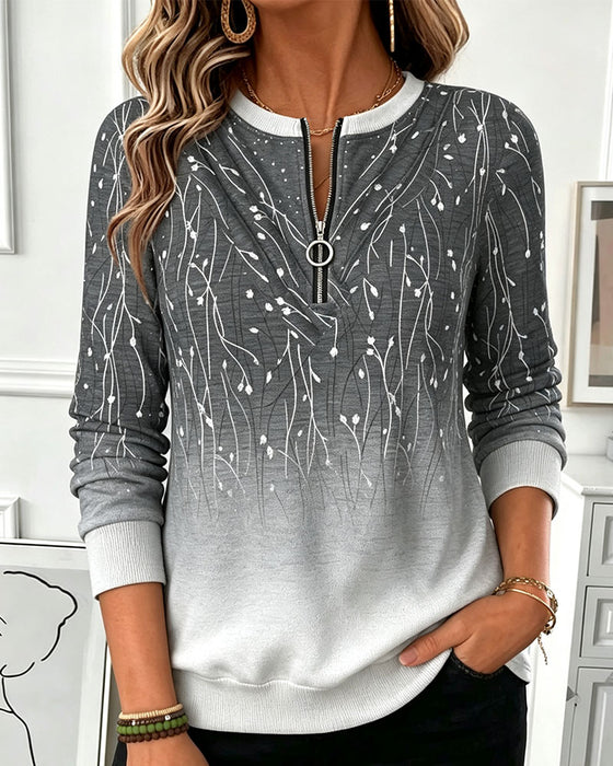 Sweatshirt Col Rond Fermeture Éclair Ombre