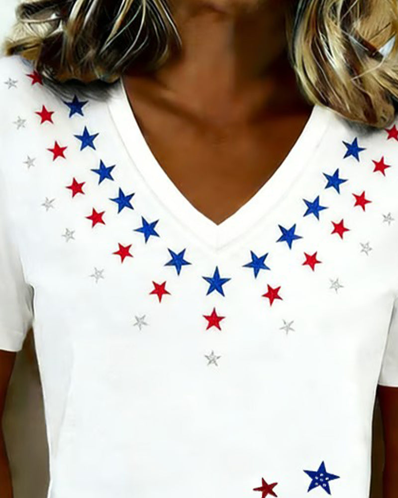 T-Shirt Col V Imprimé Décontracté