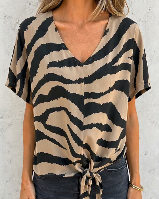 T-shirt Élégant Zèbre Col V