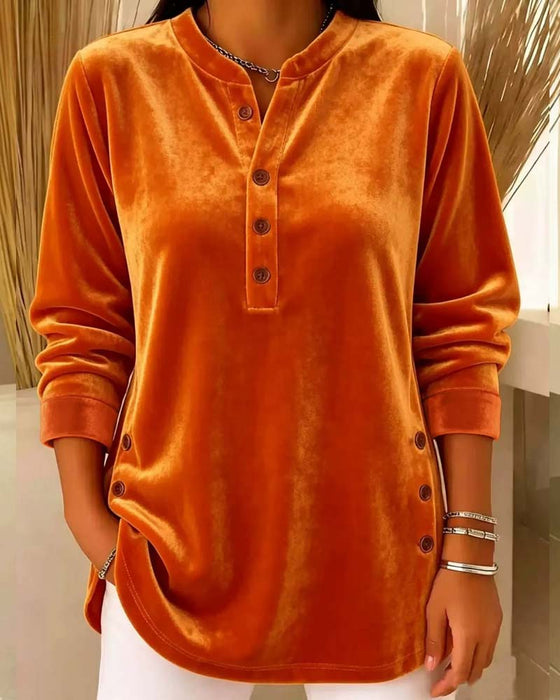 Blouse Décontractée Manches Longues Henley