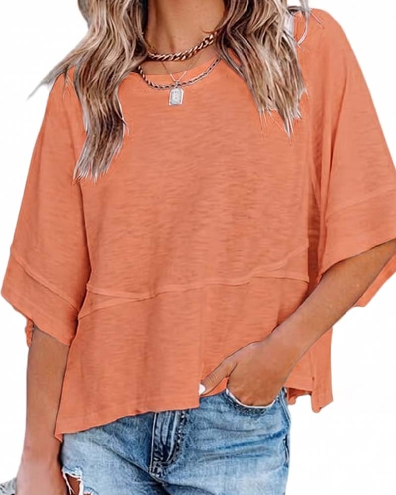 T-Shirt Panneau Unie Manche Évasée