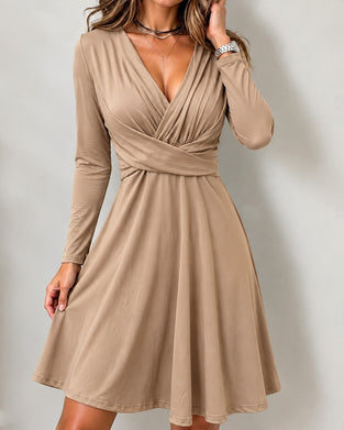 Robe Col En V Portefeuille Manches Longues