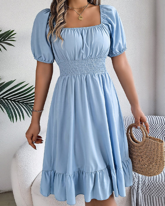 Robe Col Carré Taille Cintrée Volant Ligne A