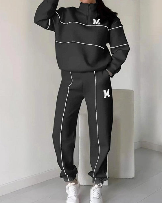 Ensemble Deux Pièces Femme Décontracté Lettre M Manches Longues