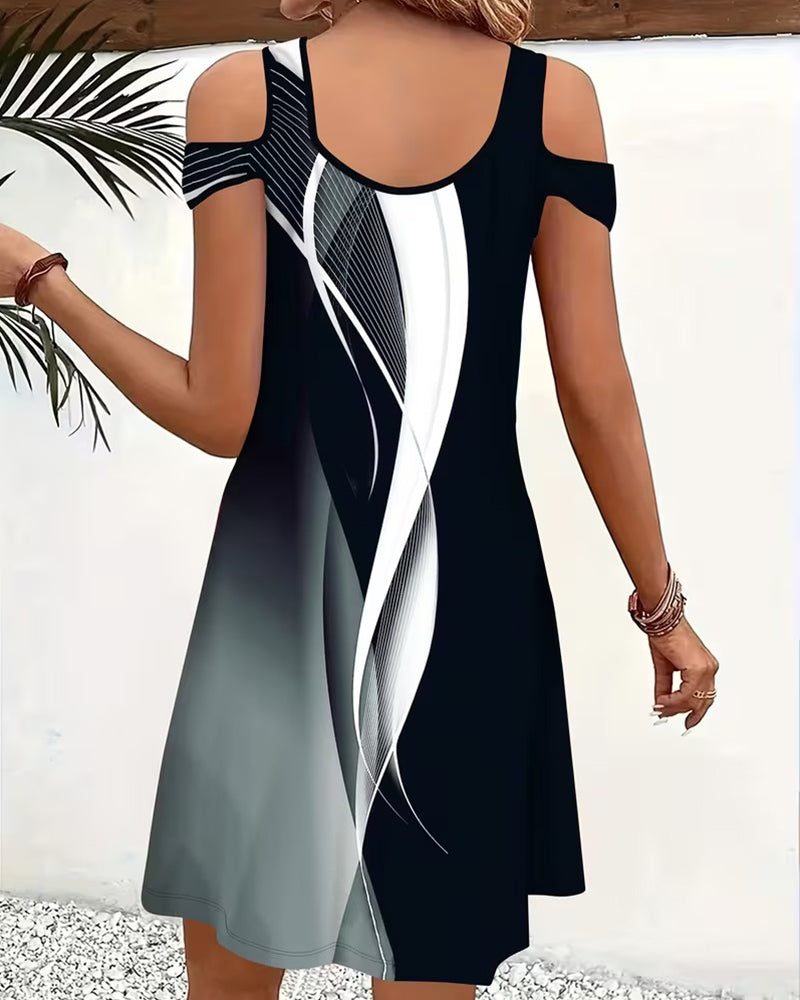 Robe Col V Épaule Dégagée Rayée Fente
