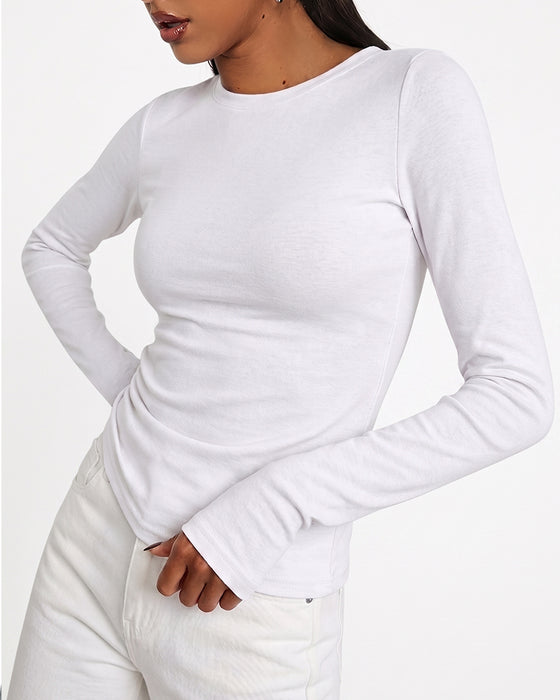 T-Shirt Col Rond Slim Fit Manches Longues Unie
