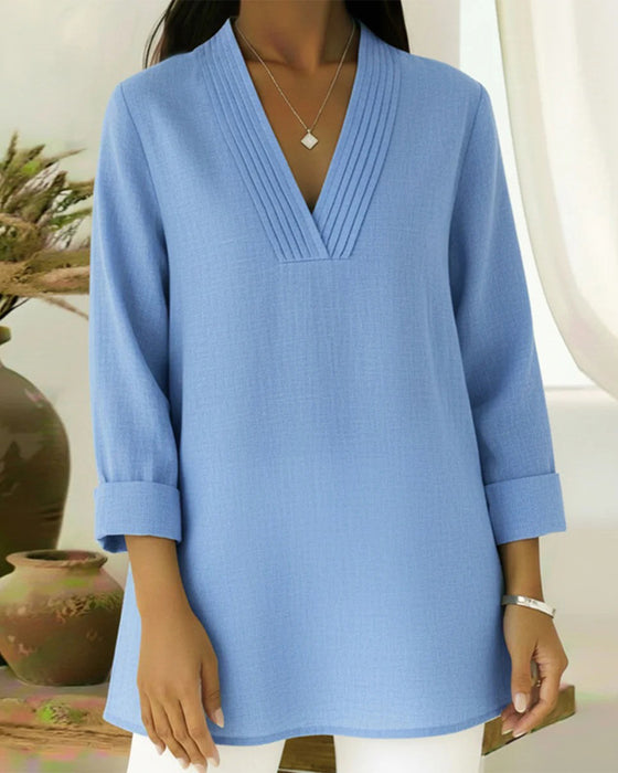 Haut Élégant Et Décontracté Col V Uni