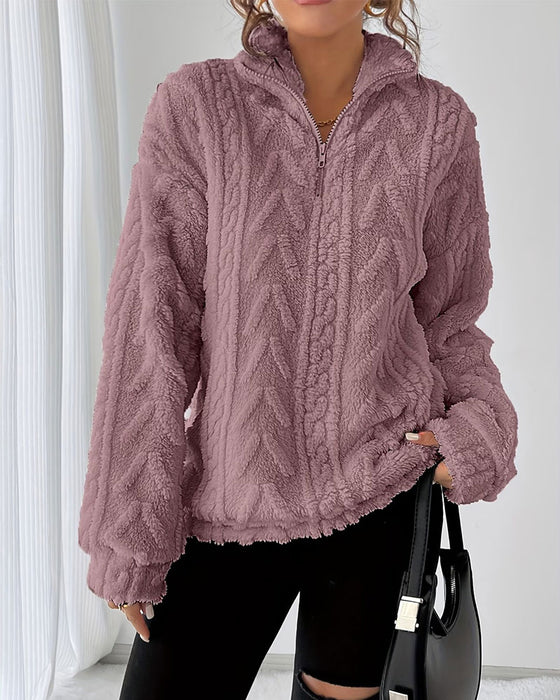 Sweatshirt Double Face Polaire Demi Fermeture Éclair