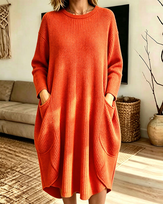 Robe Pullover Élégante Manches Longues Poche
