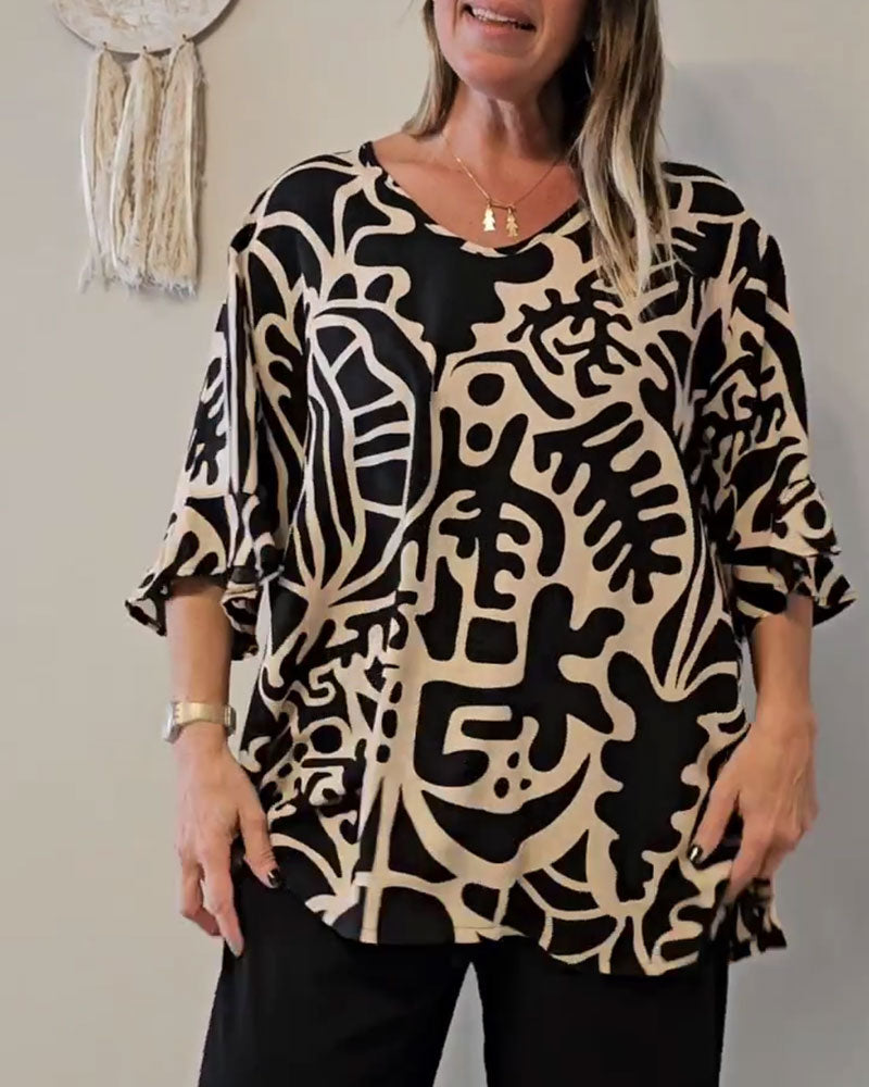 Haut Imprimé Botanique Abstrait Ample