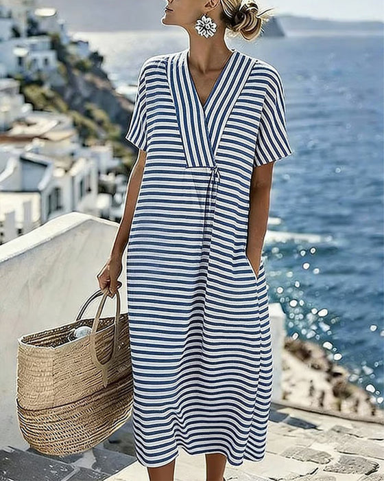Robe Décontractée Col V Rayée
