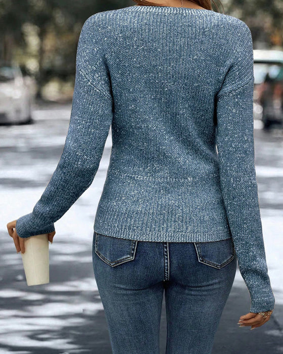 Pull Élégant Col En V Ruché