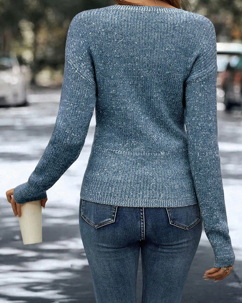 Pull Élégant Col En V Ruché