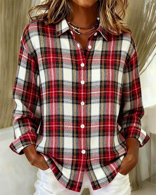 Chemise Revers Bouton À Carreaux Manches Longues