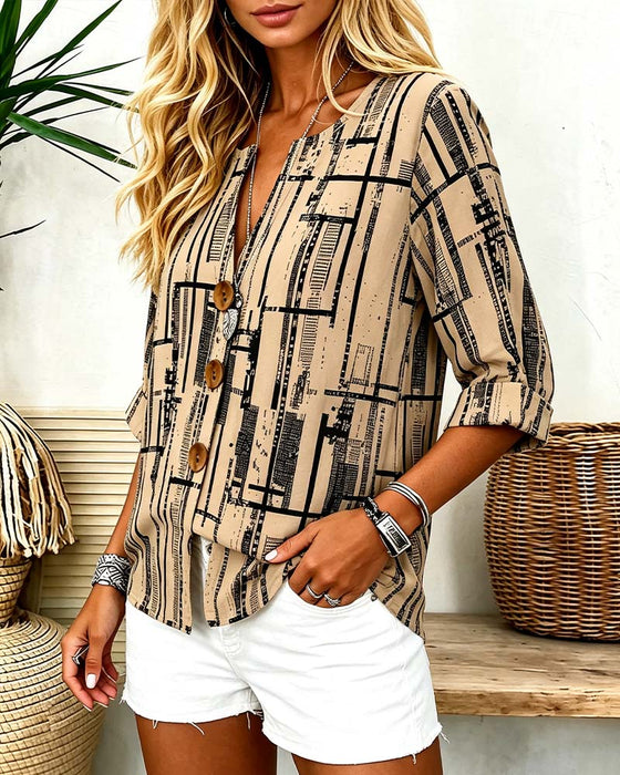 Blouse Col V Boutonnage Rayé