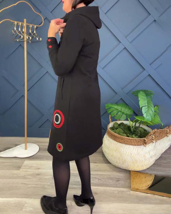 Robe décontractée à capuche zippée et imprimé cercle