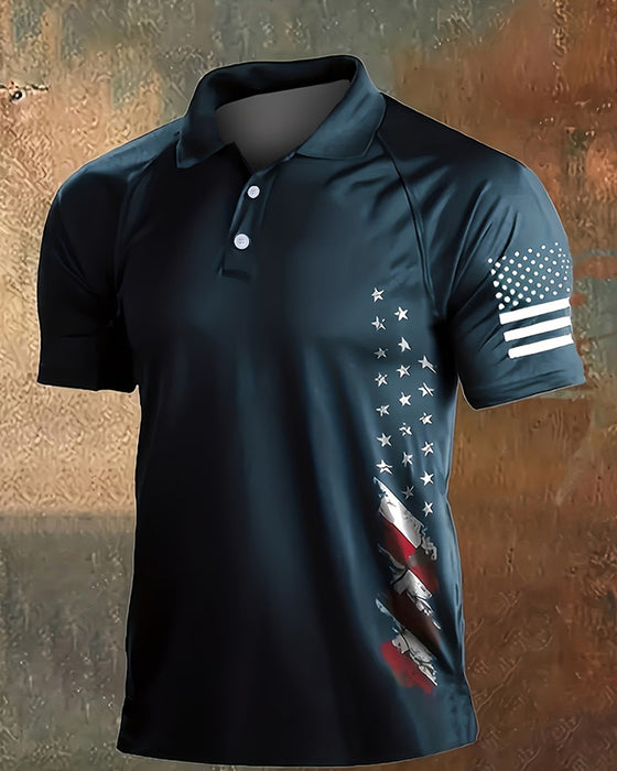 T-Shirt Col Étoiles Et Rayures Manche Courte