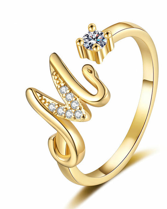Bague Réglable Scintillante Avec Initiale Pour Femmes