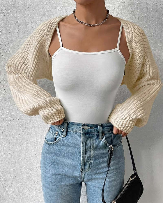 Cardigan Uni Manche Longue Court