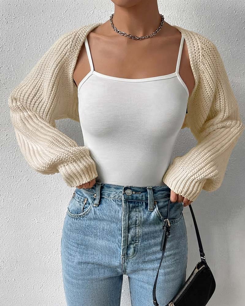 Cardigan Uni Manche Longue Court