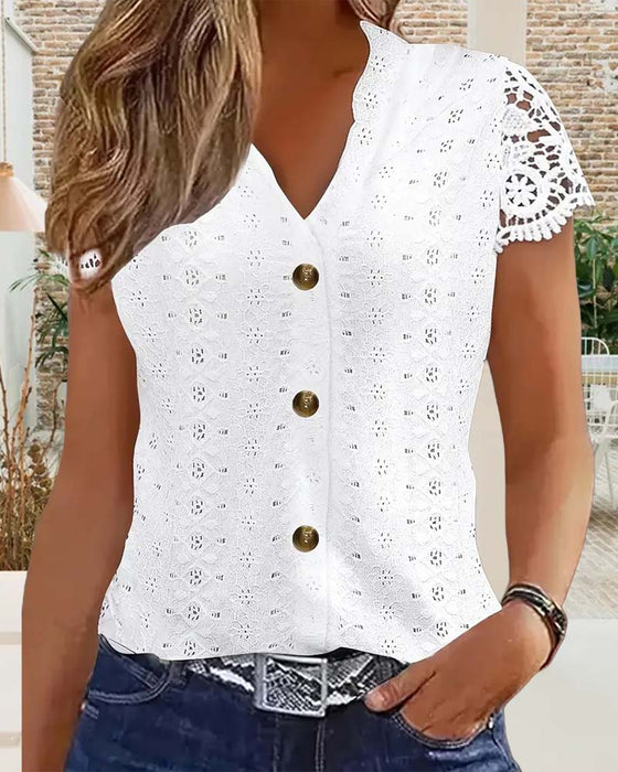 Blouse Unie Creuse Manches Courtes