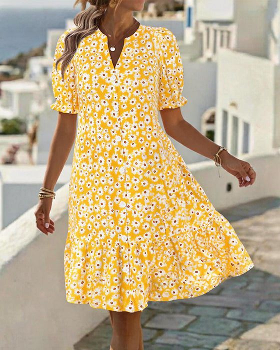 Robe Col V Manche Ballon Daisy