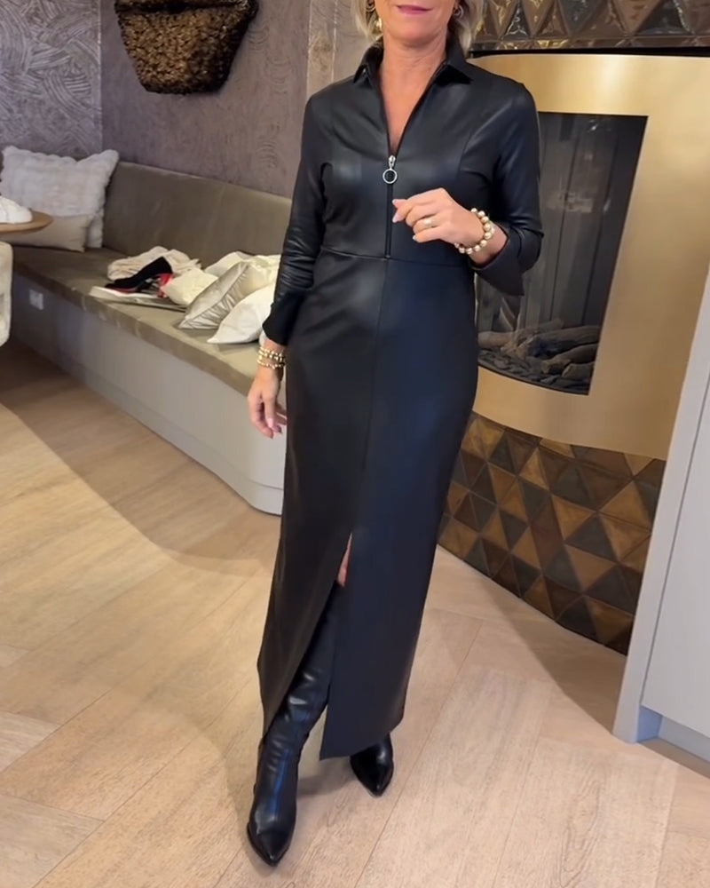Robe Revers Fermeture Éclair Pu À La Mode