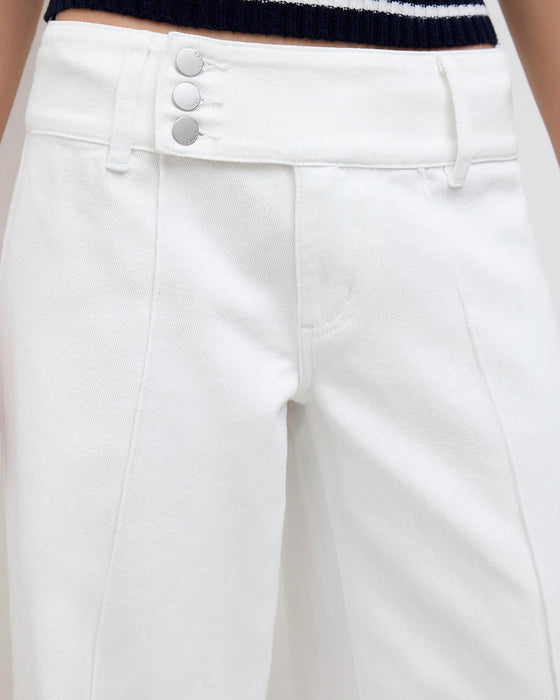 Pantalon Trois-Boutons Taille Haute Jambe Large