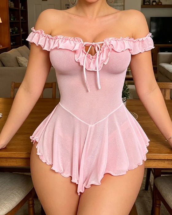 Lingerie Off Épaule Volants Lacets Mesh