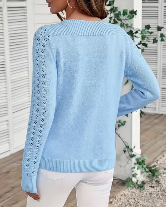 Pullover Encolure Bateau Évidé Manche Longue Maille